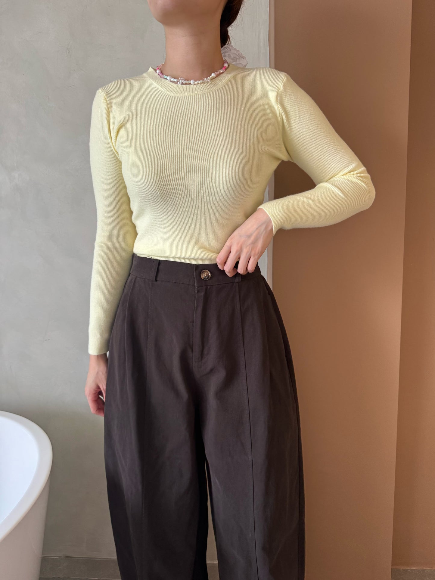 BASIC LONG SLEEVE TOP IN GREY/YELLOW/BLUE/BROWN