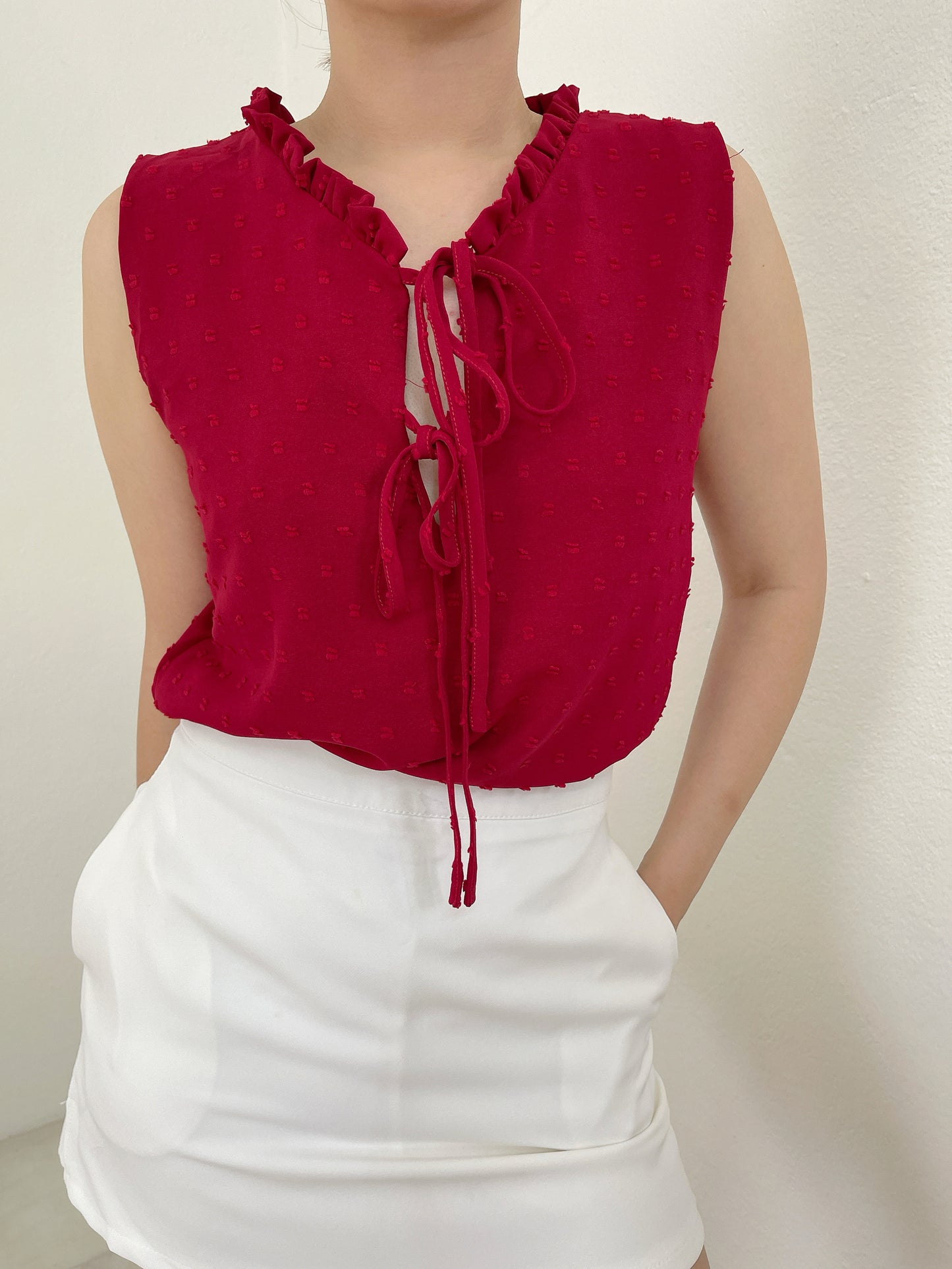 DORRY CHIFFON SINGLET IN RED/BLACK