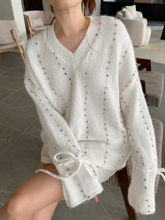 RANNY V NECK KNIT TOP IN WHITE