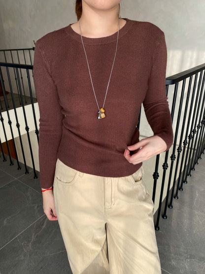 BASIC LONG SLEEVE TOP IN GREY/YELLOW/BLUE/BROWN