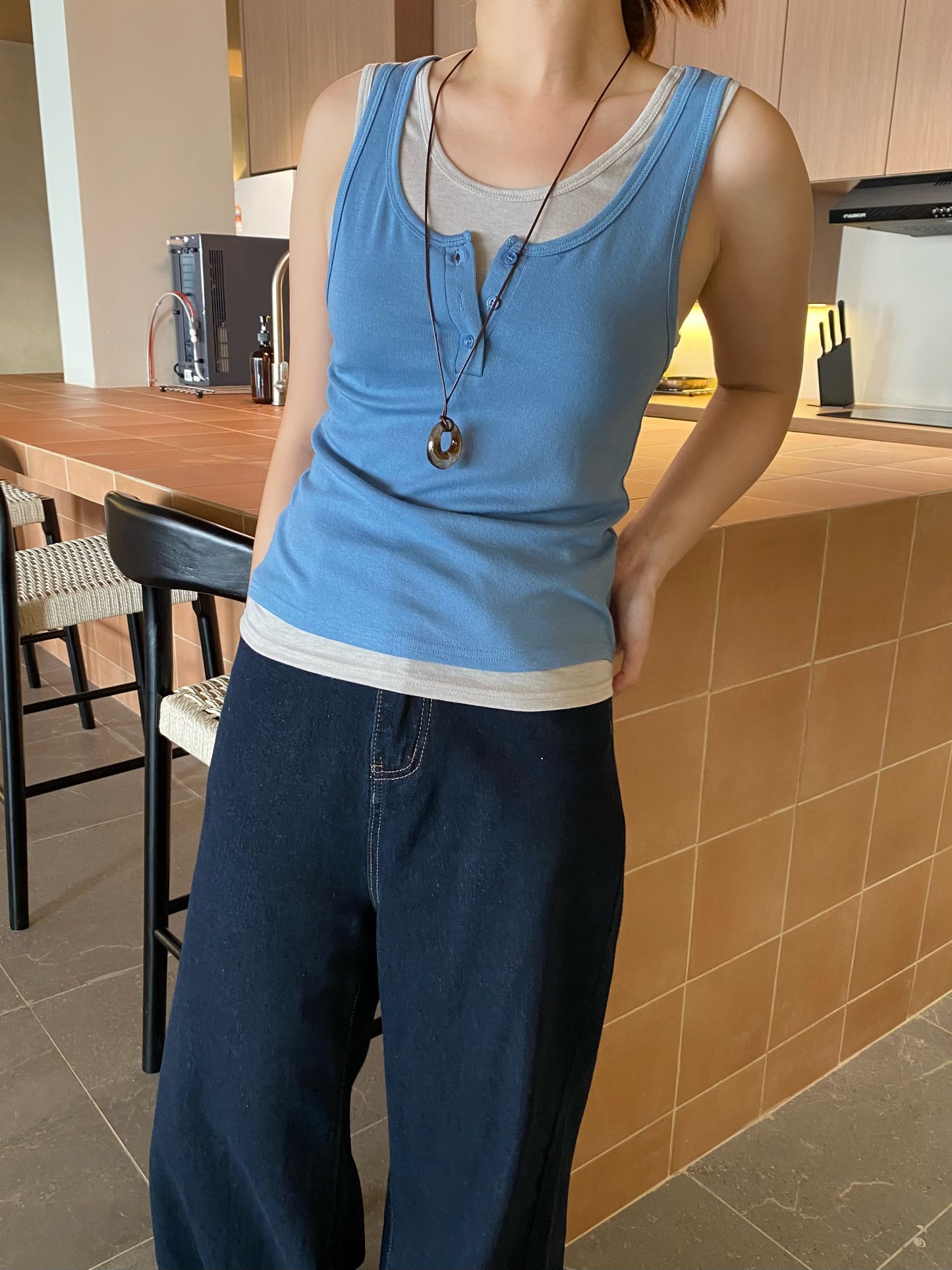 DOUBLE SINGLET TOP IN DARKBLUE/LIGHTBLUE