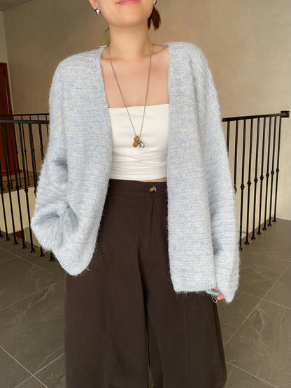 PERANA OUTWEAR KNIT TOP IN GREY/BLUE