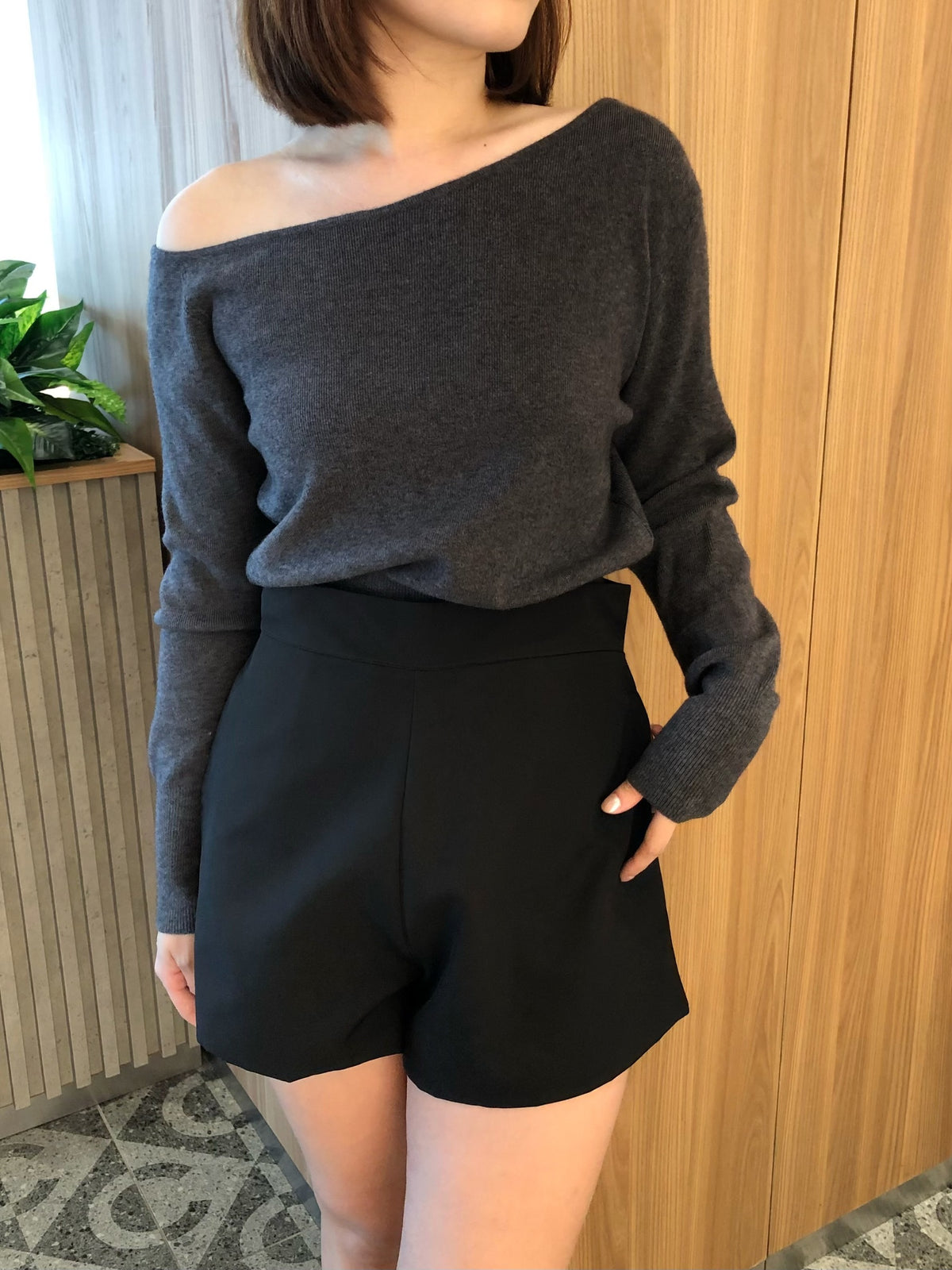 OFF SHOULDER TOP IN RED/GREY
