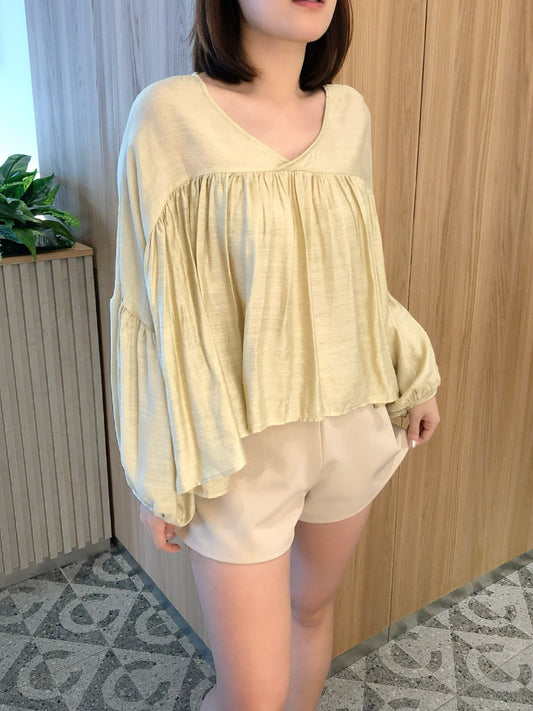 VERRIS BLOUSE TOP IN BEAN GREEN/OAT BEIGE/SKY BLUE