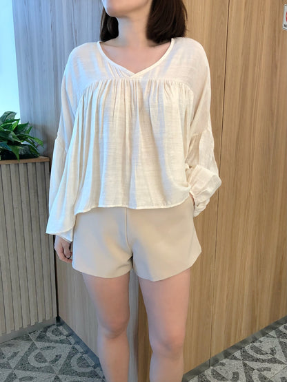 VERRIS BLOUSE TOP IN BEAN GREEN/OAT BEIGE/SKY BLUE