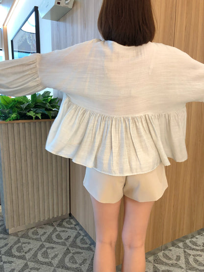 VERRIS BLOUSE TOP IN BEAN GREEN/OAT BEIGE/SKY BLUE