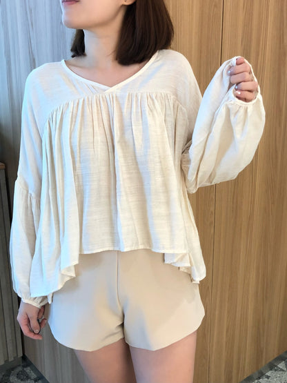 VERRIS BLOUSE TOP IN BEAN GREEN/OAT BEIGE/SKY BLUE
