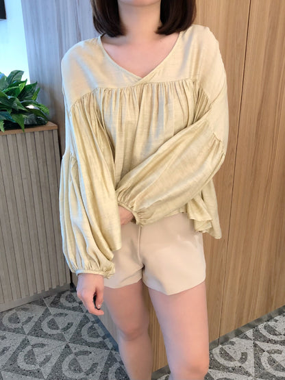 VERRIS BLOUSE TOP IN BEAN GREEN/OAT BEIGE/SKY BLUE