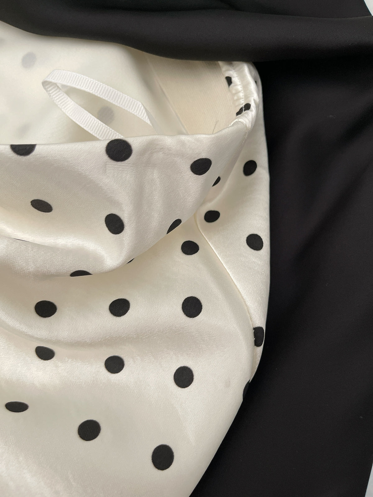 2LAYER SATIN SKIRT IN POLKA DOT/BLACK