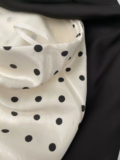 2LAYER SATIN SKIRT IN POLKA DOT/BLACK