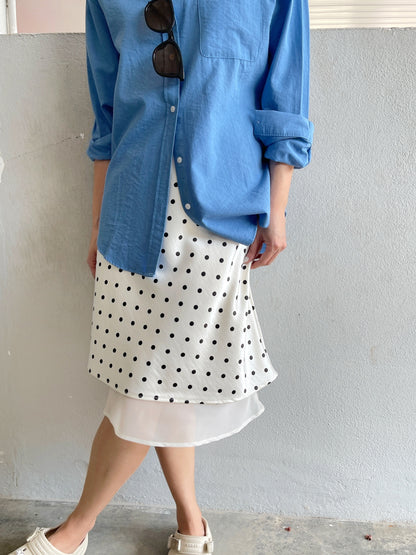 2LAYER SATIN SKIRT IN POLKA DOT/BLACK