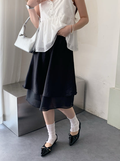 2LAYER SATIN SKIRT IN POLKA DOT/BLACK