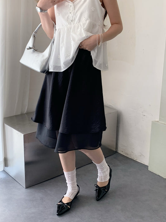 2LAYER SATIN SKIRT IN POLKA DOT/BLACK
