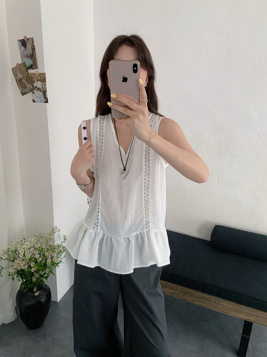 DORYY SINGLET TOP IN WHITE/BROWN