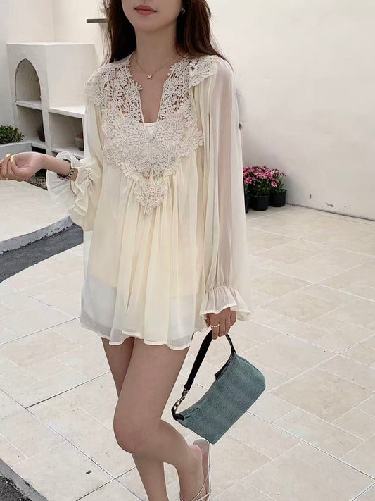 DOUBLE LACE TOP IN BEIGE