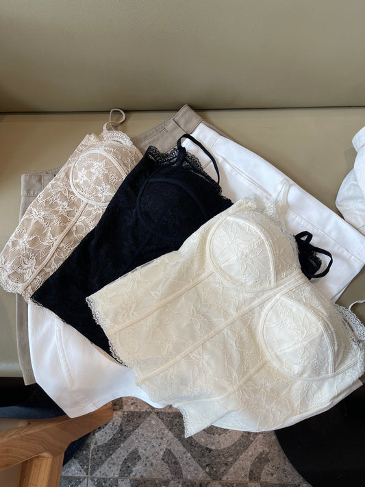 BLISS SINGLET BRA TOP IN CREAM/KHAKI/BLACK