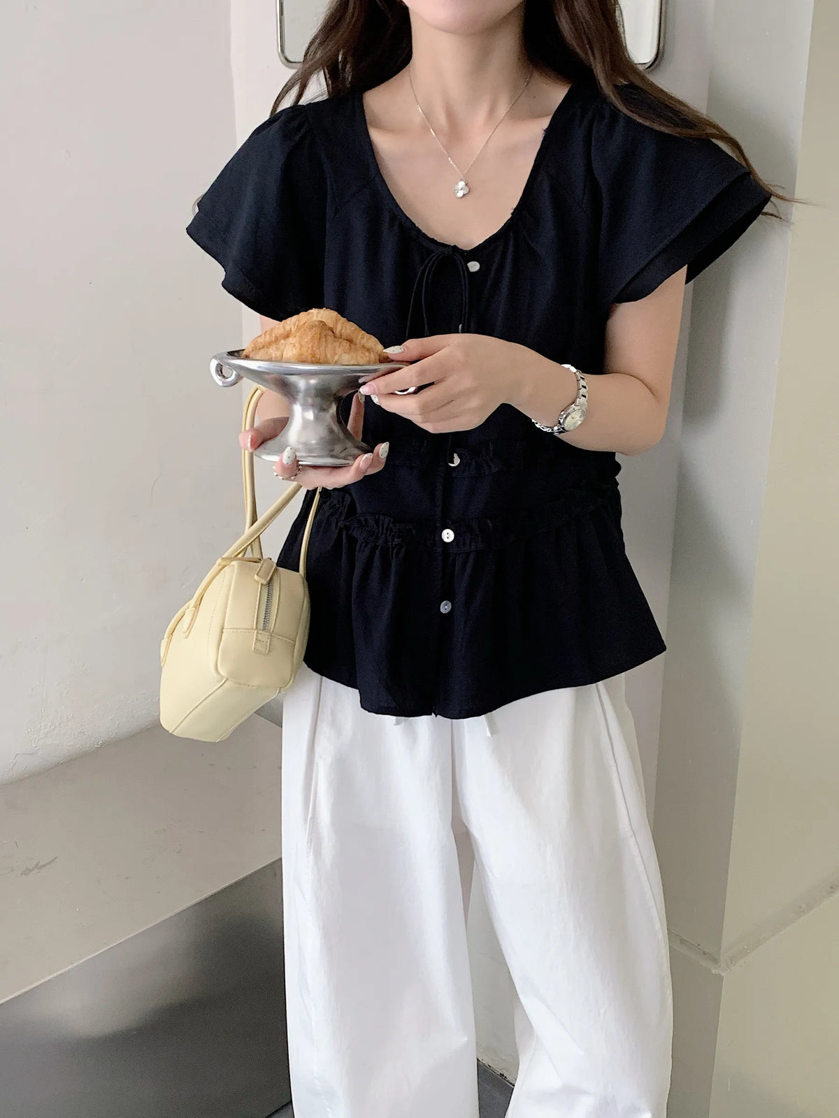 WAWA BASIC BLOUSE TOP IN NAVYBLUE/PURPLE