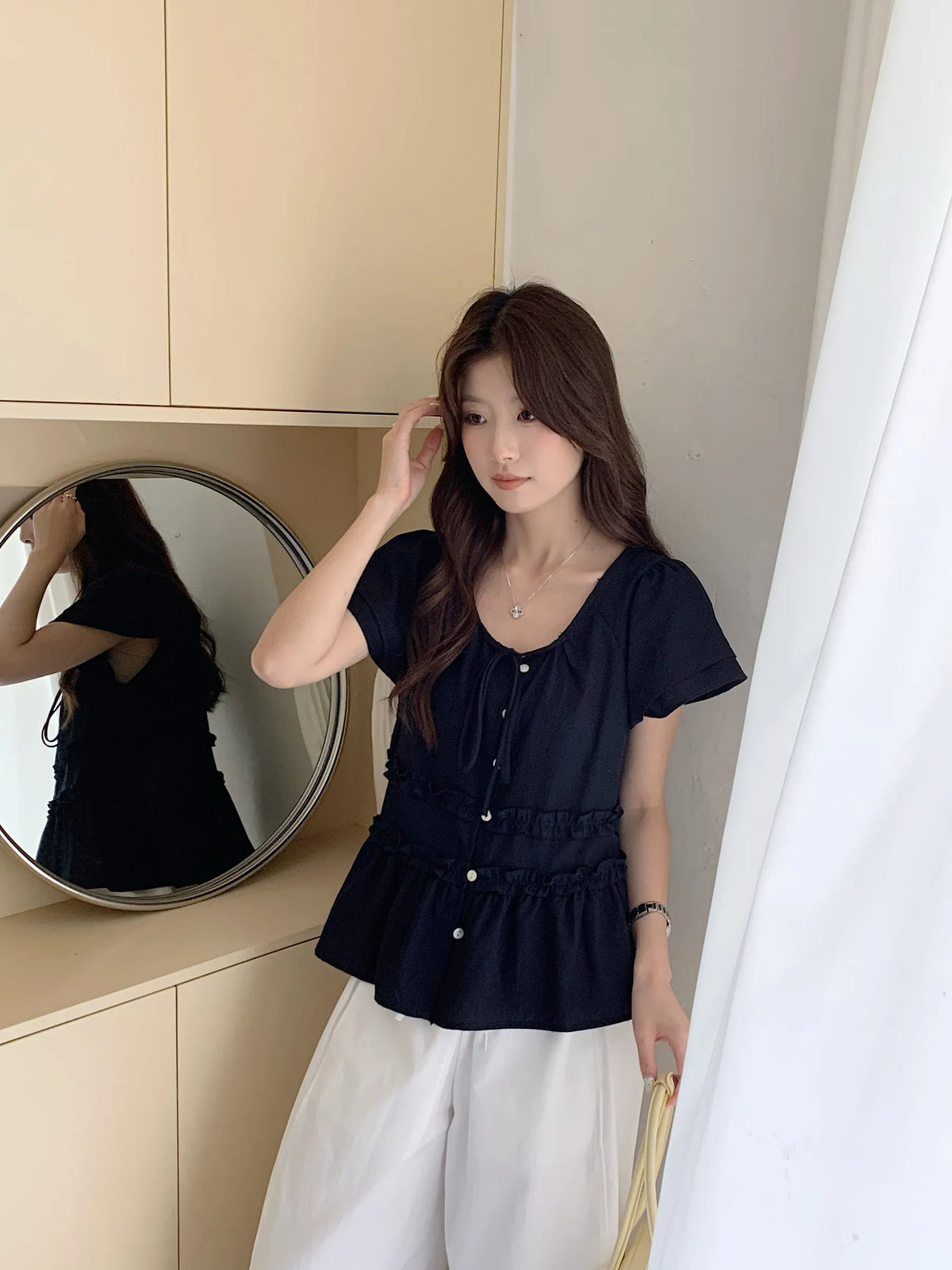 WAWA BASIC BLOUSE TOP IN NAVYBLUE/PURPLE