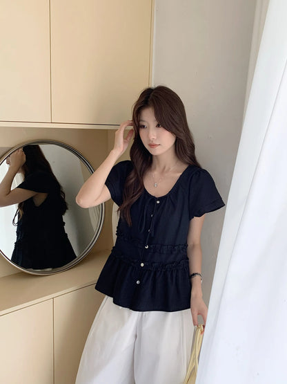 WAWA BASIC BLOUSE TOP IN NAVYBLUE/PURPLE