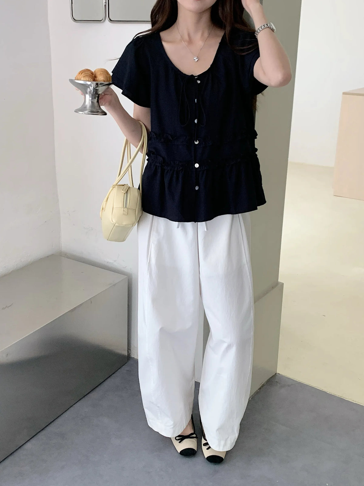WAWA BASIC BLOUSE TOP IN NAVYBLUE/PURPLE