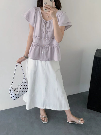 WAWA BASIC BLOUSE TOP IN NAVYBLUE/PURPLE
