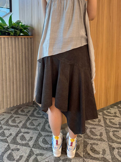 KINN HIGH WAIST SKIRT IN YELLOW / DARK CHOCO