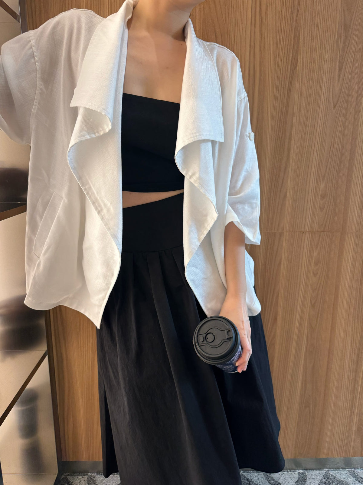 YURI LINEN COTTON BLOUSE JACKET IN WHITE/BEIGE