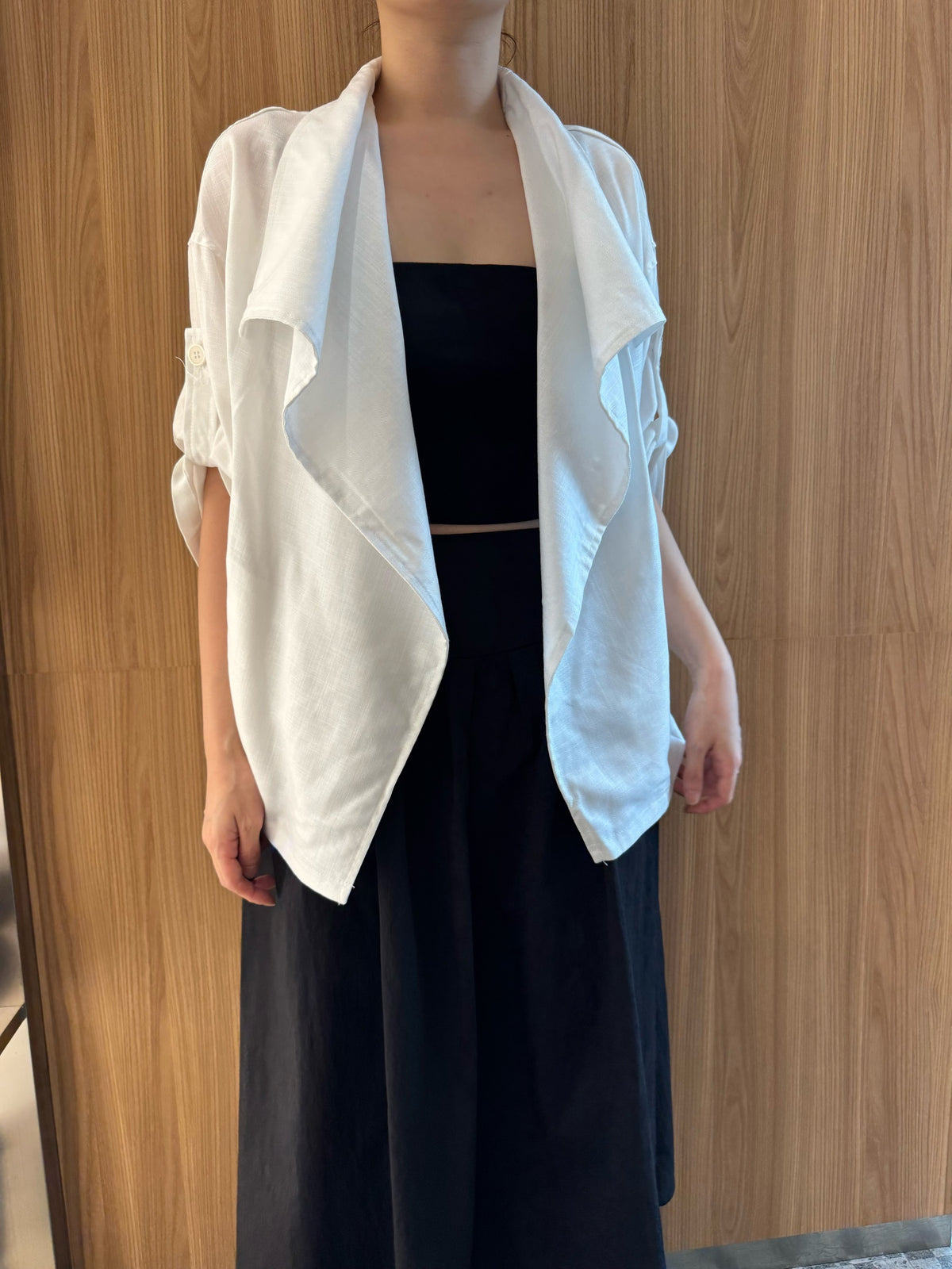 YURI LINEN COTTON BLOUSE JACKET IN WHITE/BEIGE