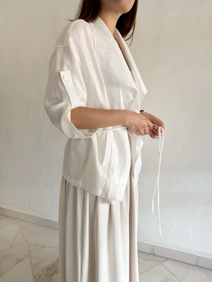 YURI LINEN COTTON BLOUSE JACKET IN WHITE/BEIGE