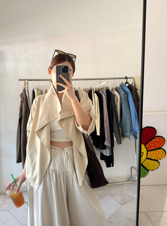 YURI LINEN COTTON BLOUSE JACKET IN WHITE/BEIGE