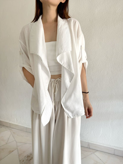 YURI LINEN COTTON BLOUSE JACKET IN WHITE/BEIGE