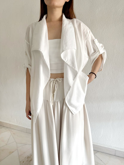 YURI LINEN COTTON BLOUSE JACKET IN WHITE/BEIGE
