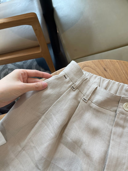 LINEN COTTON SHORT IN OAT BEIGE