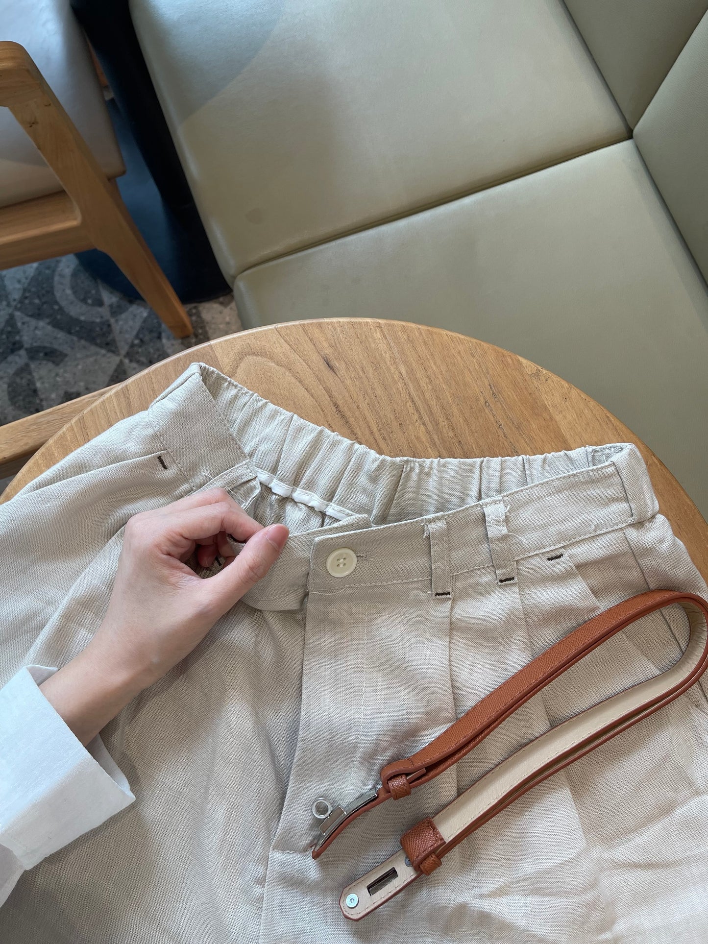 LINEN COTTON SHORT IN OAT BEIGE