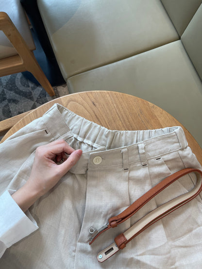 LINEN COTTON SHORT IN OAT BEIGE