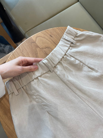 LINEN COTTON SHORT IN OAT BEIGE
