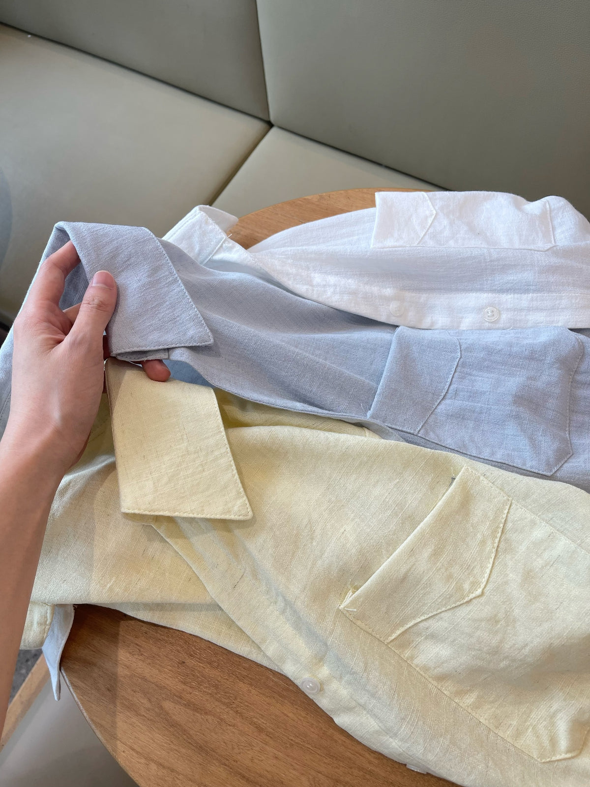 LINEN COTTON BLOUSE IN WHITE/BLUE/YELLOW