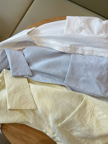 LINEN COTTON BLOUSE IN WHITE/BLUE/YELLOW