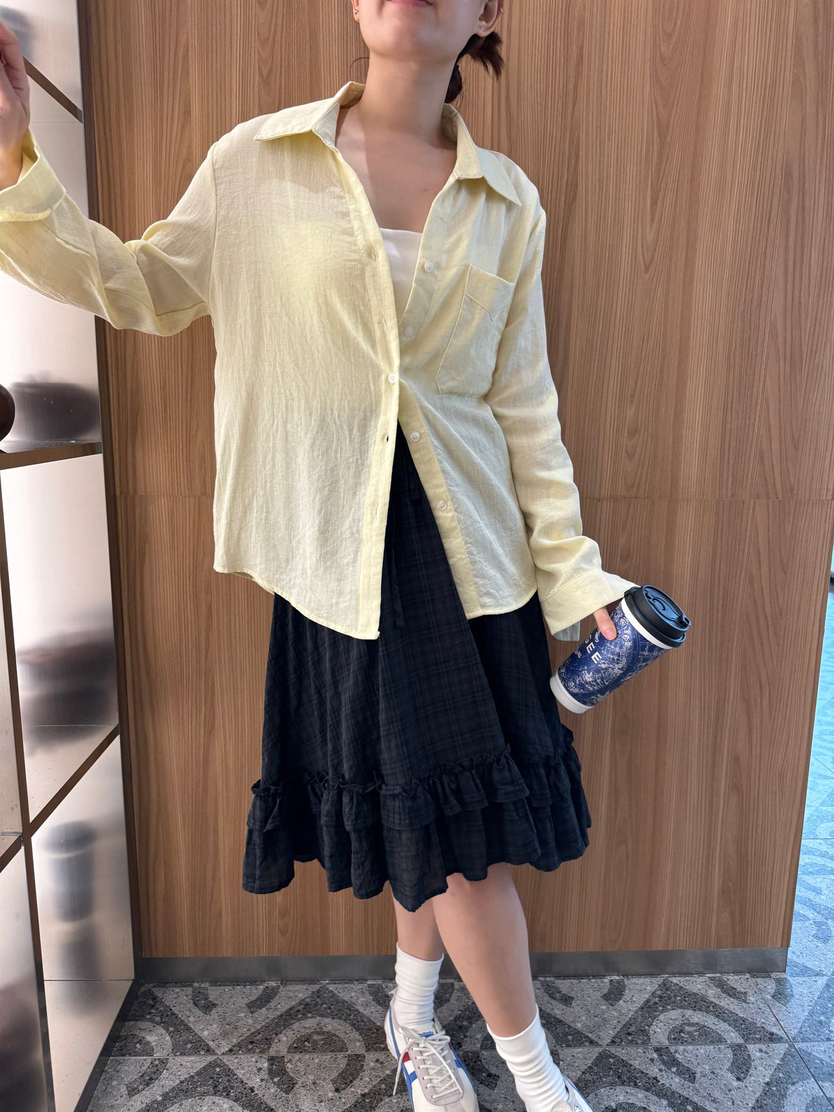 LINEN COTTON BLOUSE IN WHITE/BLUE/YELLOW