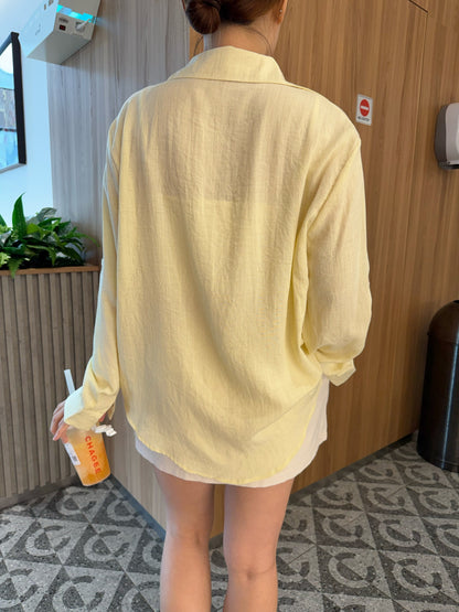 LINEN COTTON BLOUSE IN WHITE/BLUE/YELLOW