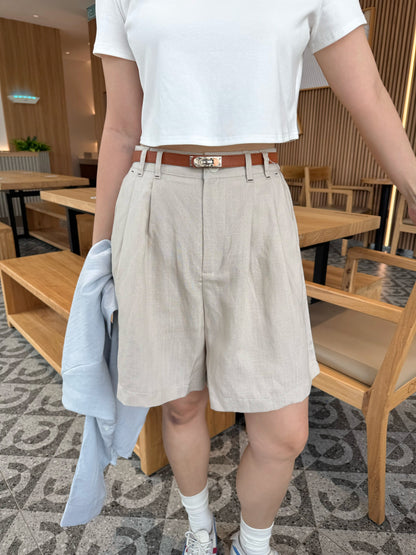 LINEN COTTON SHORT IN OAT BEIGE