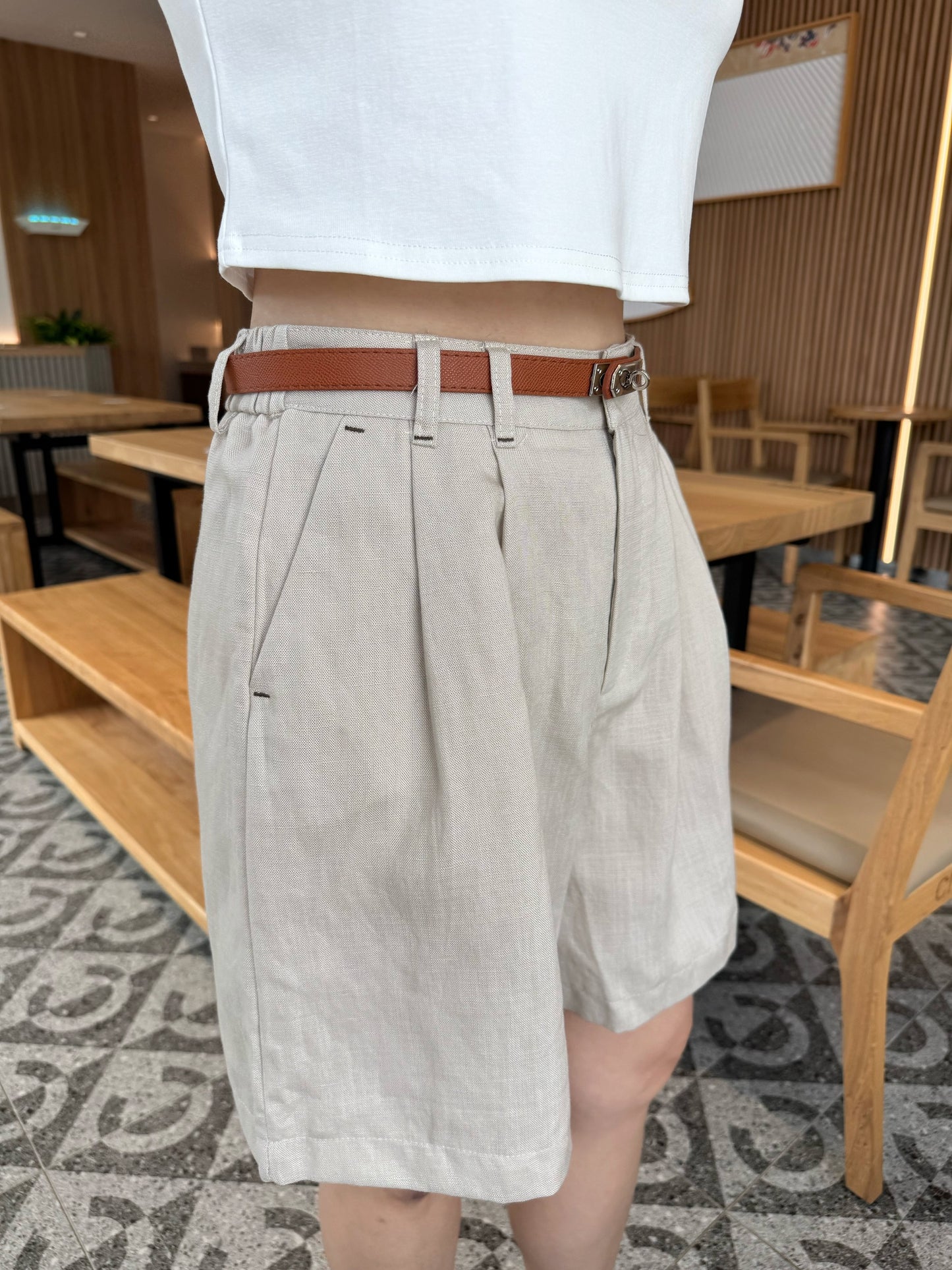 LINEN COTTON SHORT IN OAT BEIGE