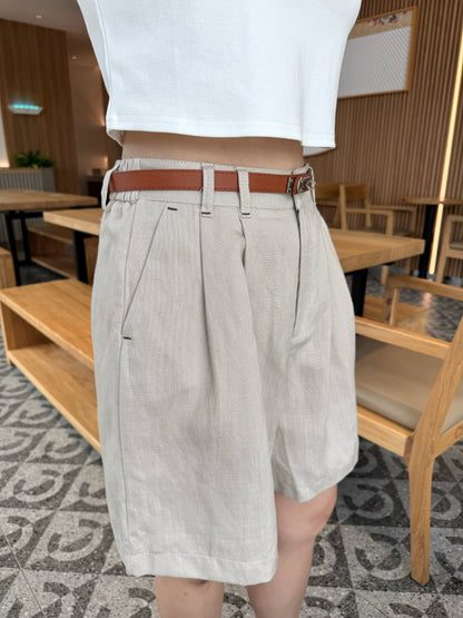 LINEN COTTON SHORT IN OAT BEIGE