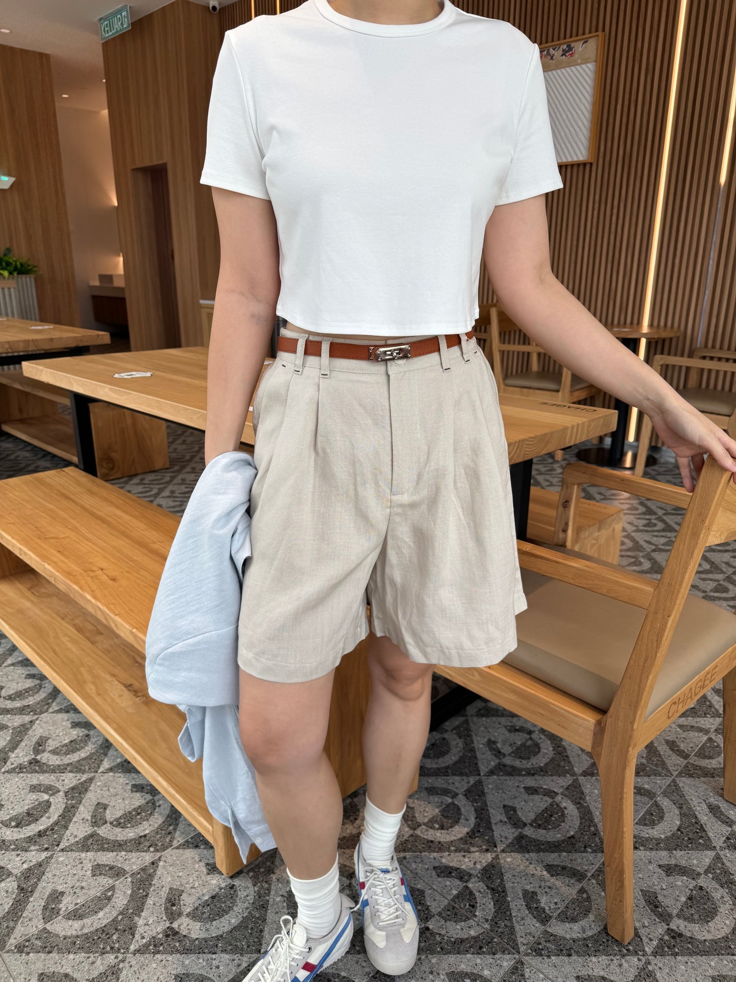 LINEN COTTON SHORT IN OAT BEIGE