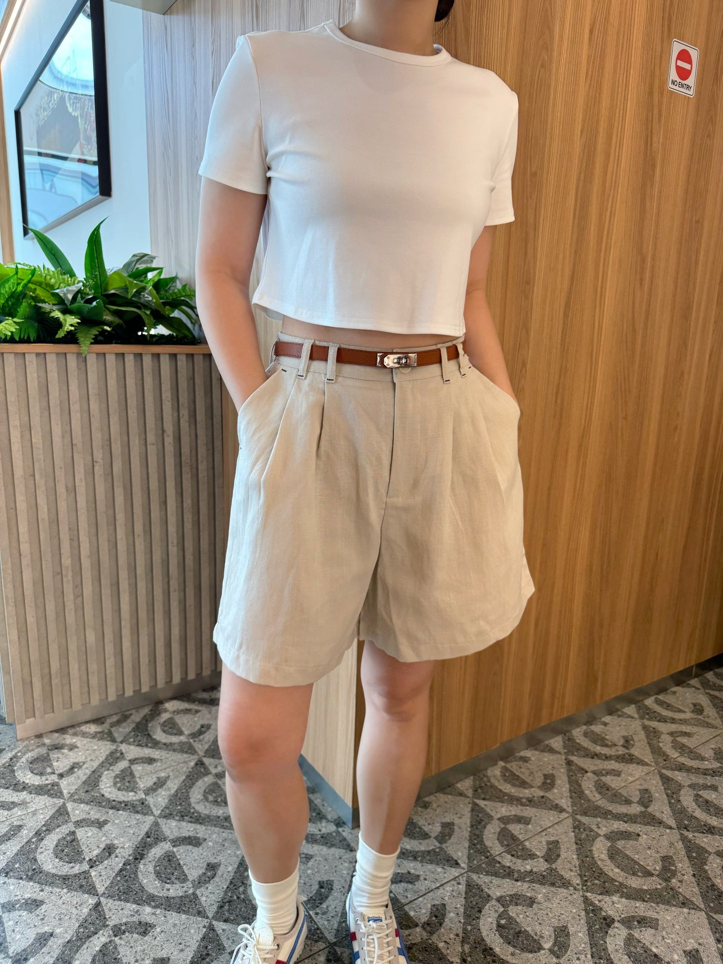 LINEN COTTON SHORT IN OAT BEIGE