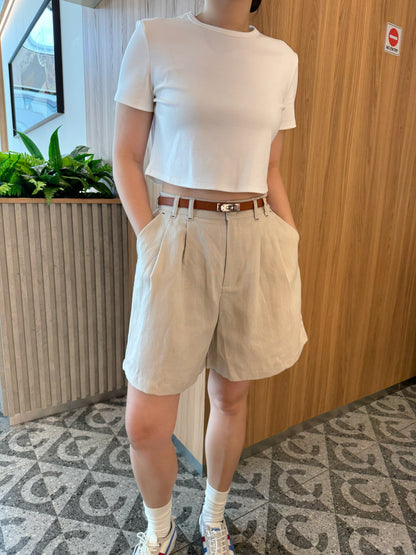 LINEN COTTON SHORT IN OAT BEIGE