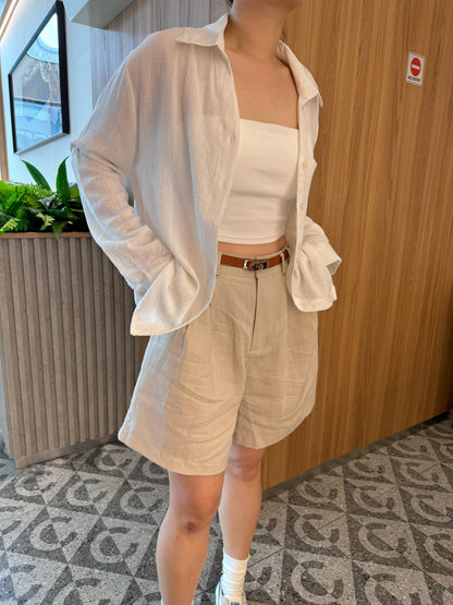 LINEN COTTON SHORT IN OAT BEIGE