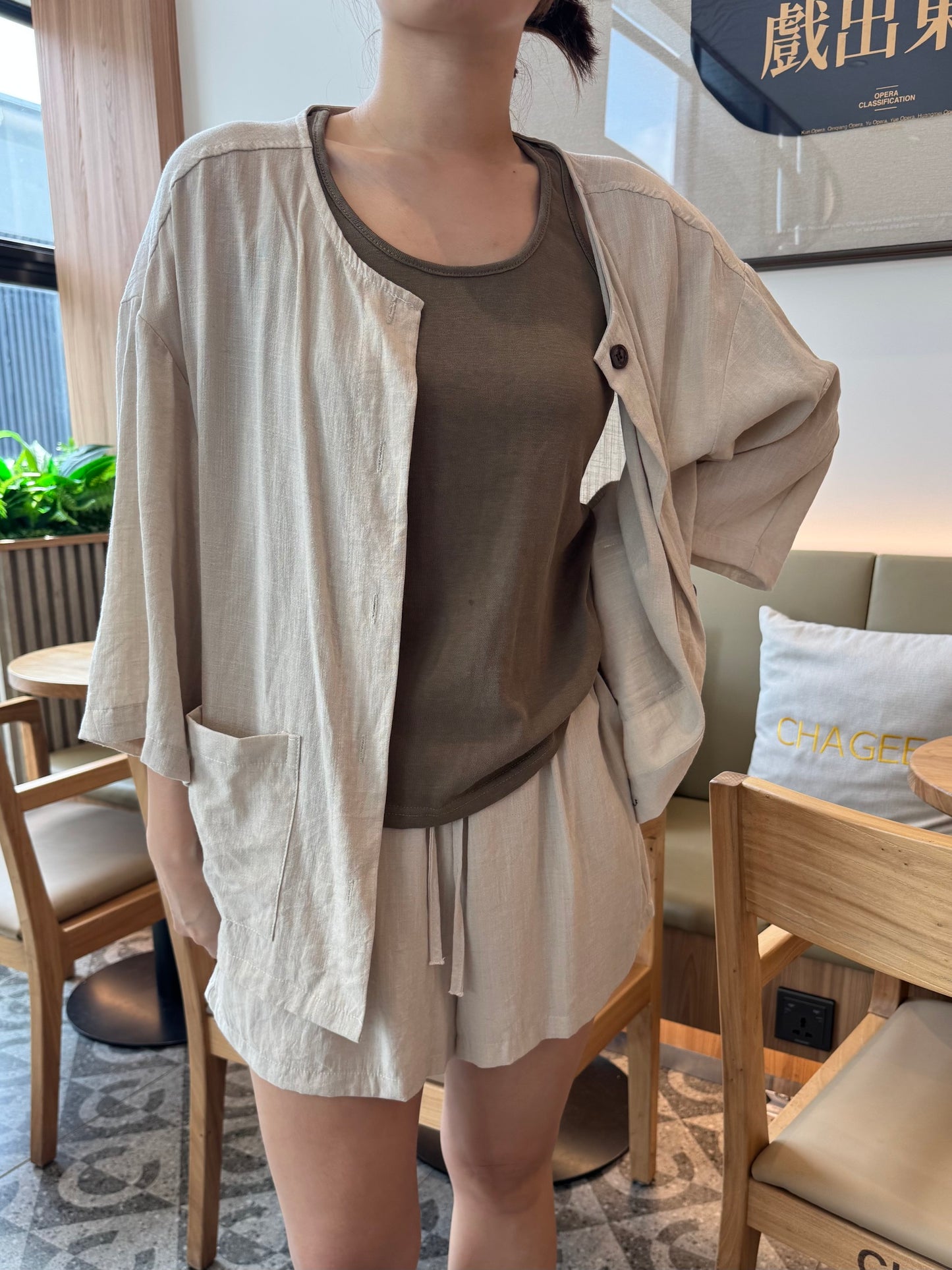 3 IN 1 LINEN COTTON SET IN OAT BEIGE