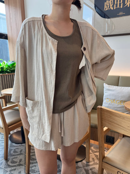 3 IN 1 LINEN COTTON SET IN OAT BEIGE