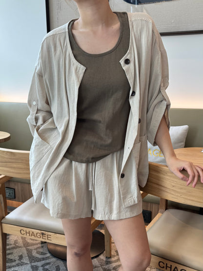 3 IN 1 LINEN COTTON SET IN OAT BEIGE